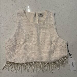 JASON WU Crop Top Ivory Tweed w Pearl Fringe Size 4
